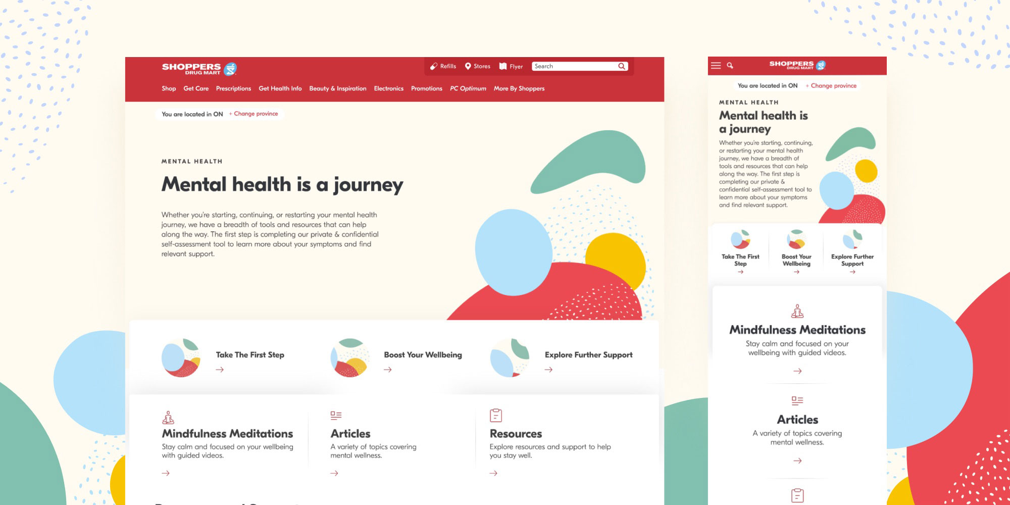 Shoppers Drug Mart close-up of website Mental Health page in desktop and mobile formats